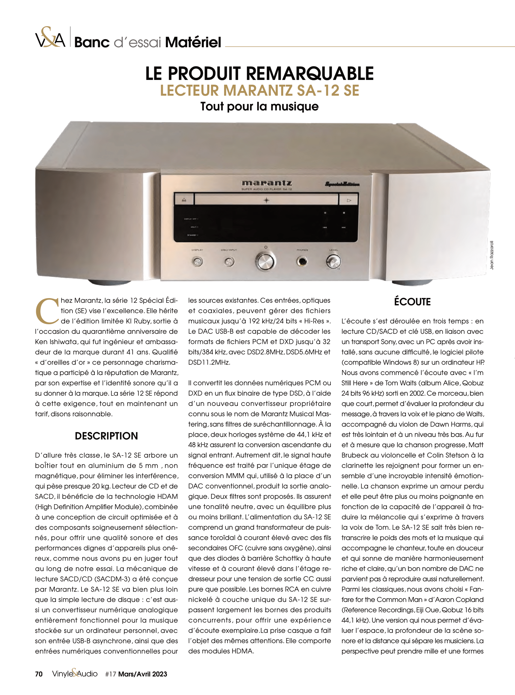 Vinyle & Audio n°17 : banc d’essai matériel et nouveautés avec le lecteur Marantz SA-12 SE