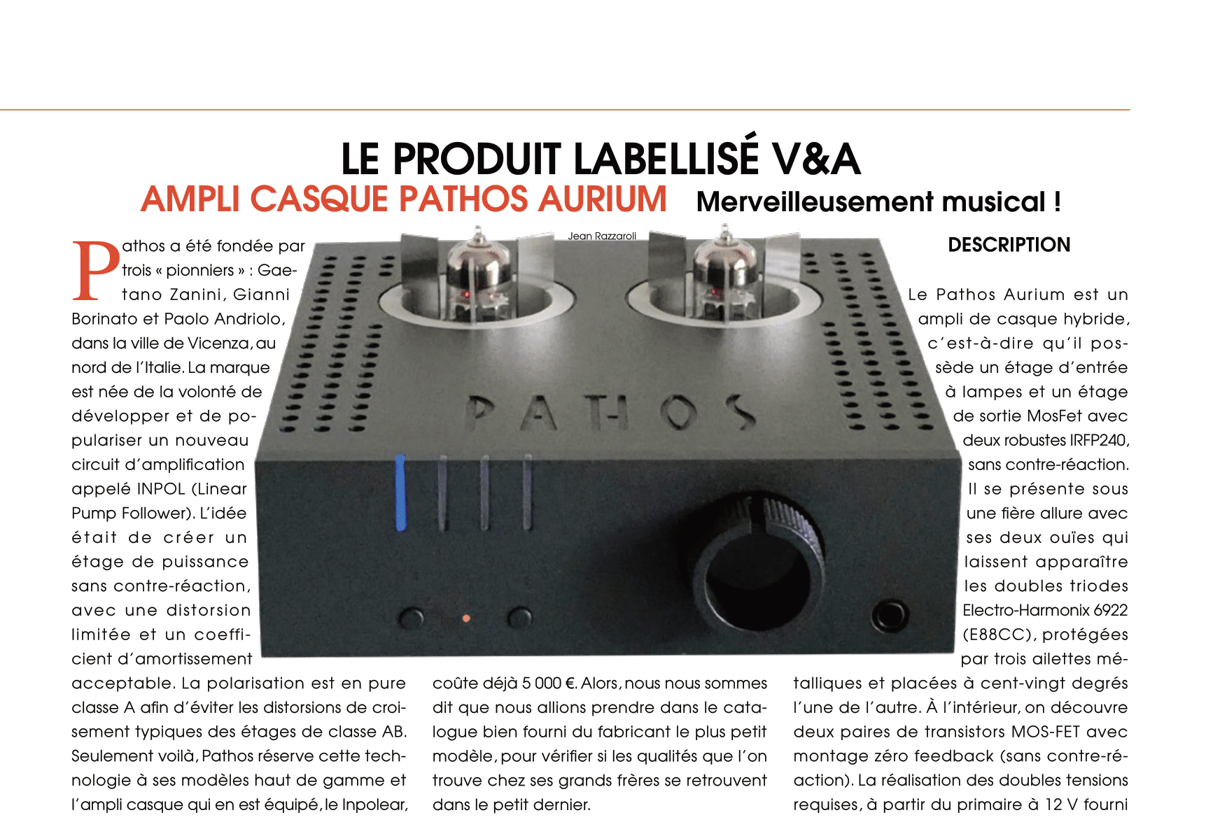 Le produit labellisé V&A : l'ampli casque Pathos Aurium