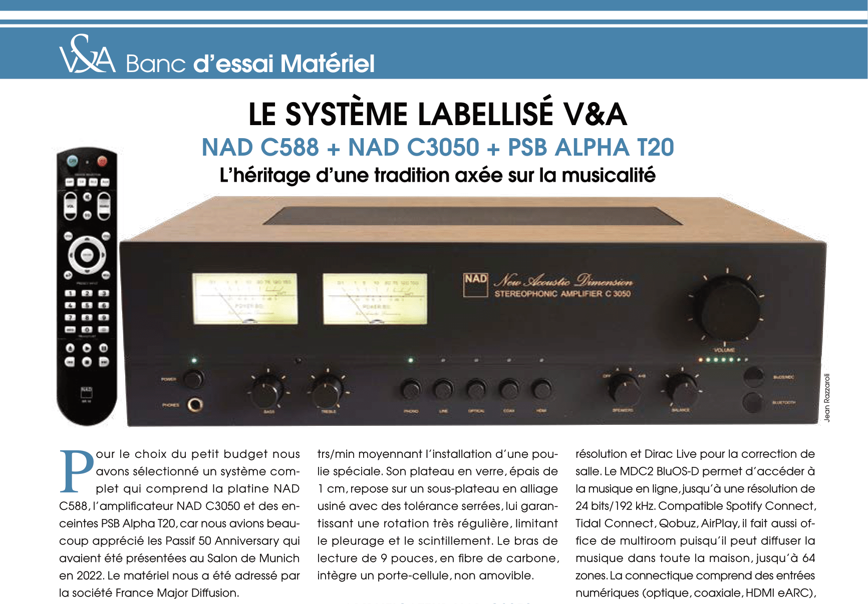 La sélection V&A : NAD C588 + NAD C3050 + PSB ALPHA T20