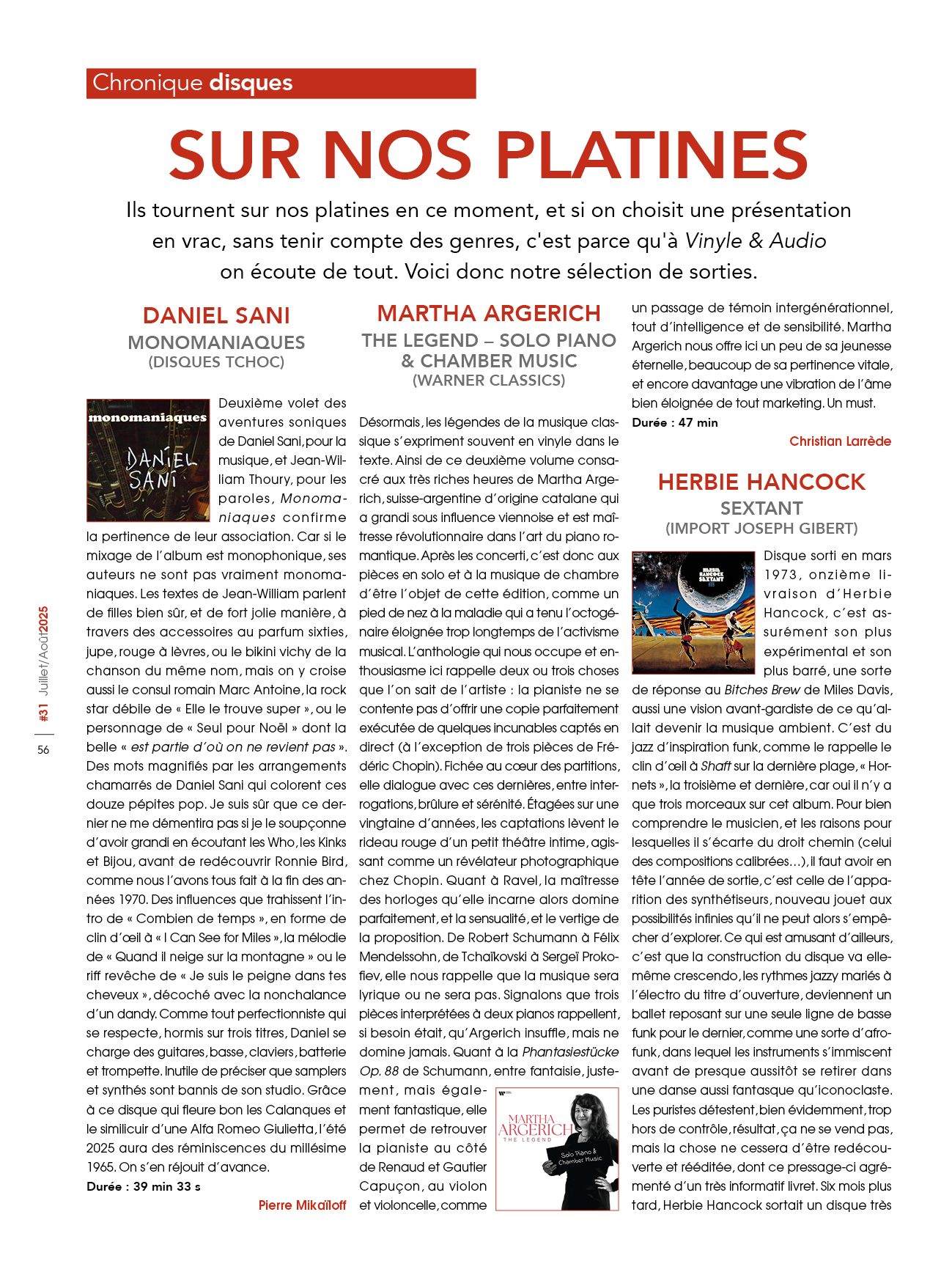 Chronique disques du n°31