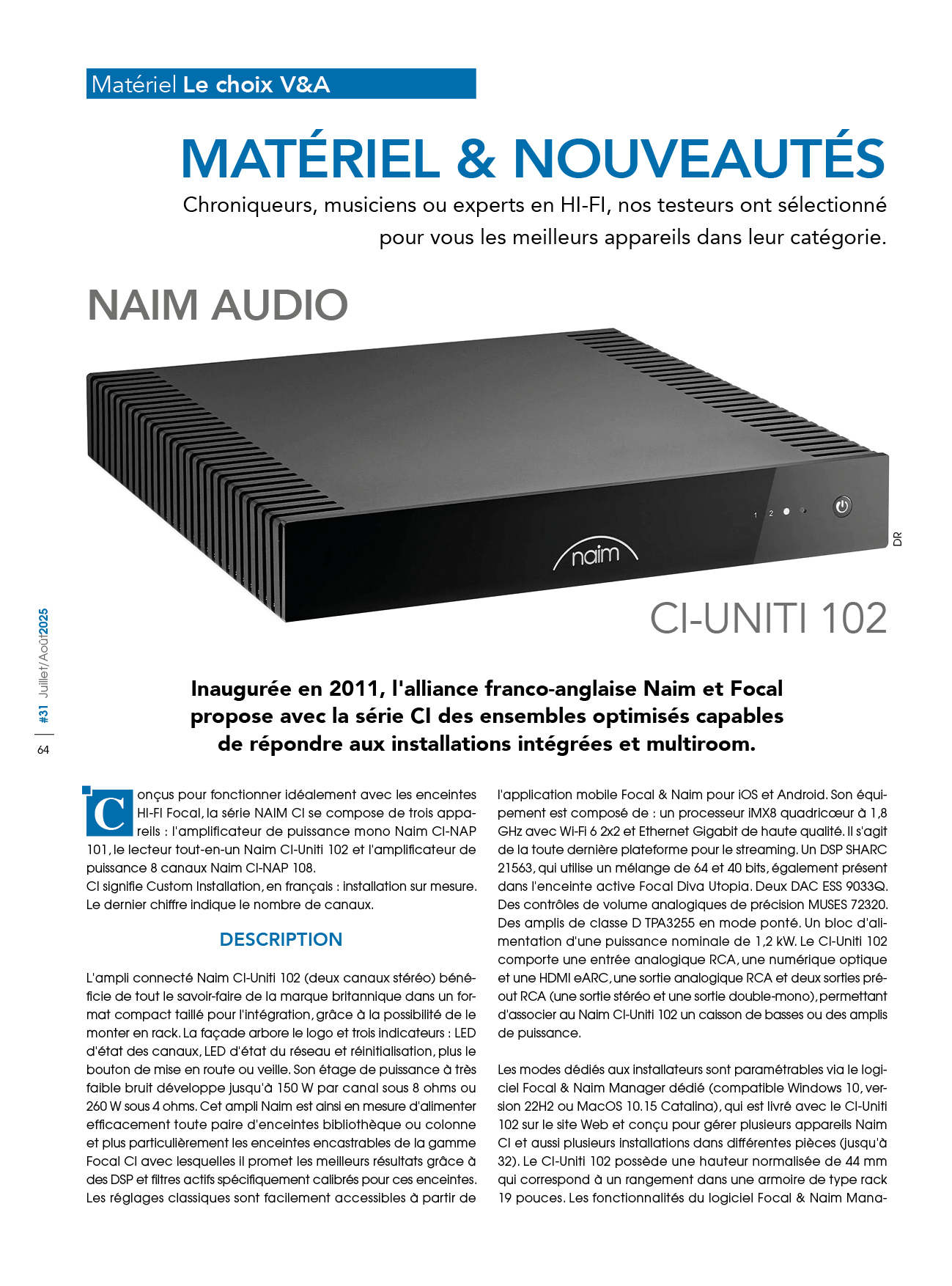 Le choix V&A : CI-UNITI 102 - NAIM AUDIO