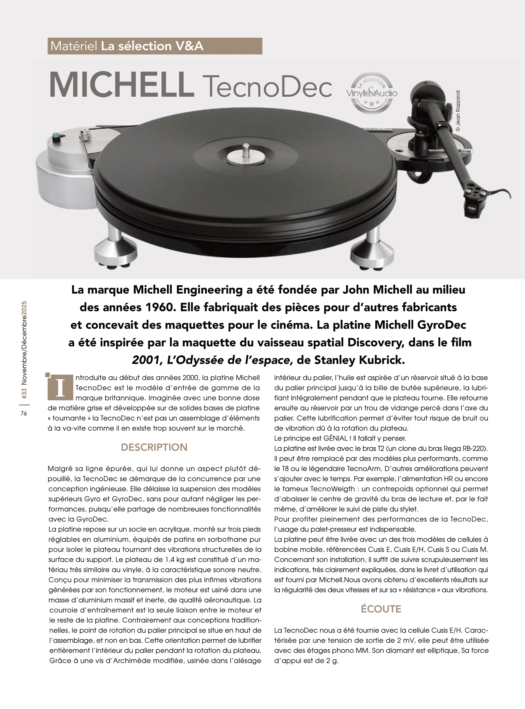 Matériel : la sélection V&A avec la platine MICHELL TecnoDec